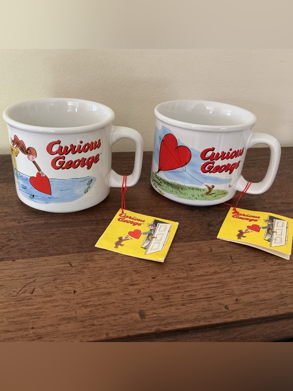 NWT Set of 2 Curious George Heart Mugs NEW